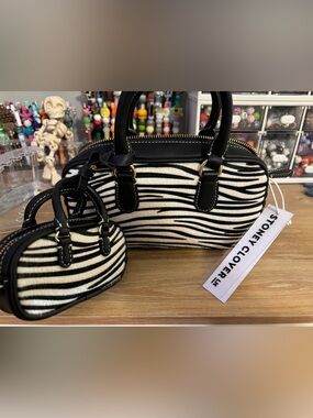 Stoney Clover Lane Zebra Print Satchel - Black & White